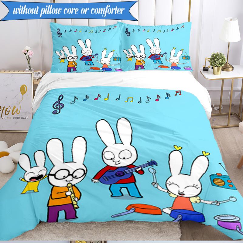 3PCS Simon the Rabbit Adventures Bedding Set 2D Printing (Includes 1 Duvet Cover + 2 Pillowcases Coreless), Bedroom decor,Fan Gift