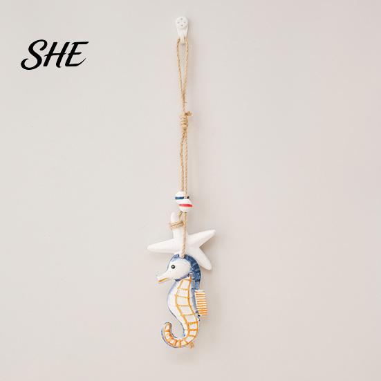 Wooden Marine Life Art Mediterranean Nautical Wall Hanging Decor, Handcrafted Ocean Style Ornaments, Decorative Pendants with Theme Piece Cotton Rope