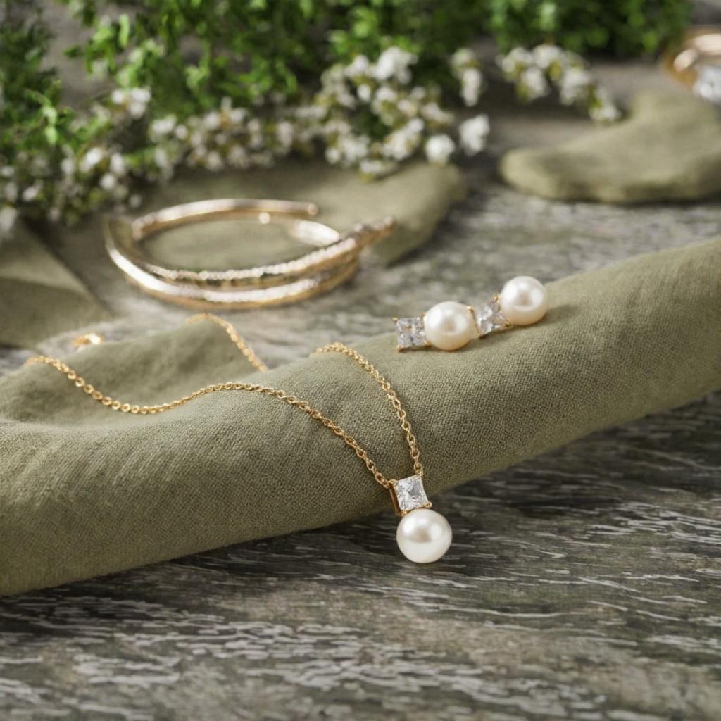 High Quality Pearl Dubai 14K Gold Plated Stainless Steel Pendant Necklace and Earrings Jewelry Set for Women Wedding Party Gift