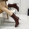 French high-heeled pointed short boots, new European and American thin-heeled bare boots, thin boots, retro brown short boots in autumn and winter 202