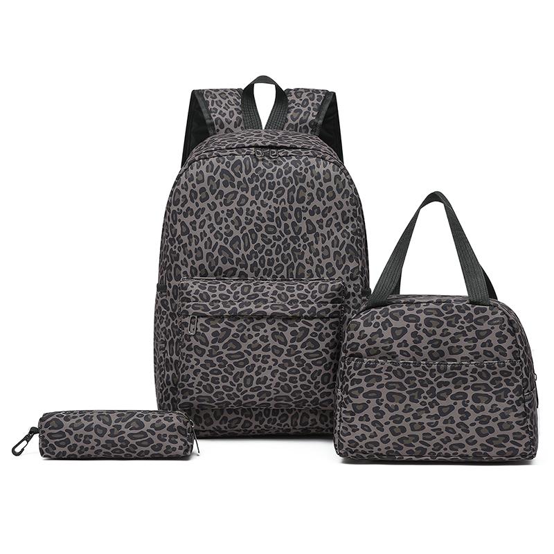 Tredelt ryggsekksett Stor kapasitet Dame Leopardmønstret ryggsekk Student Skolesekk