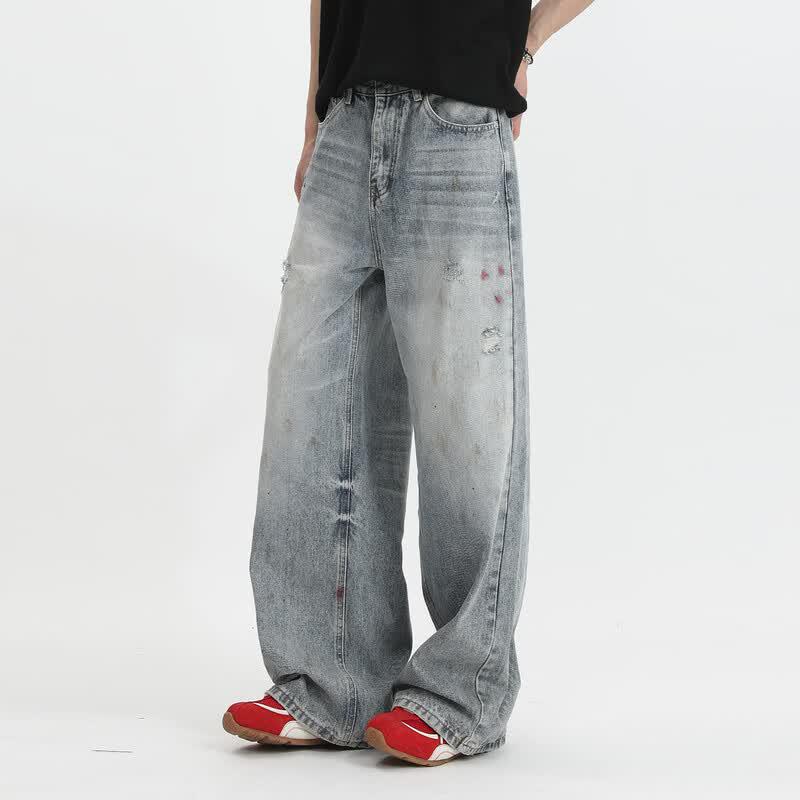 VOGUO RELAY Unisex Distressed Ripped Wide-Leg Jeans
