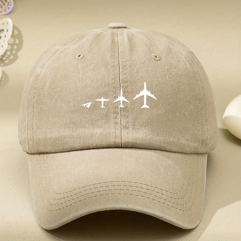 Retro airplane print washed baseball cap adjustable for both men and women, breathable black casual outdoor activity sun hat