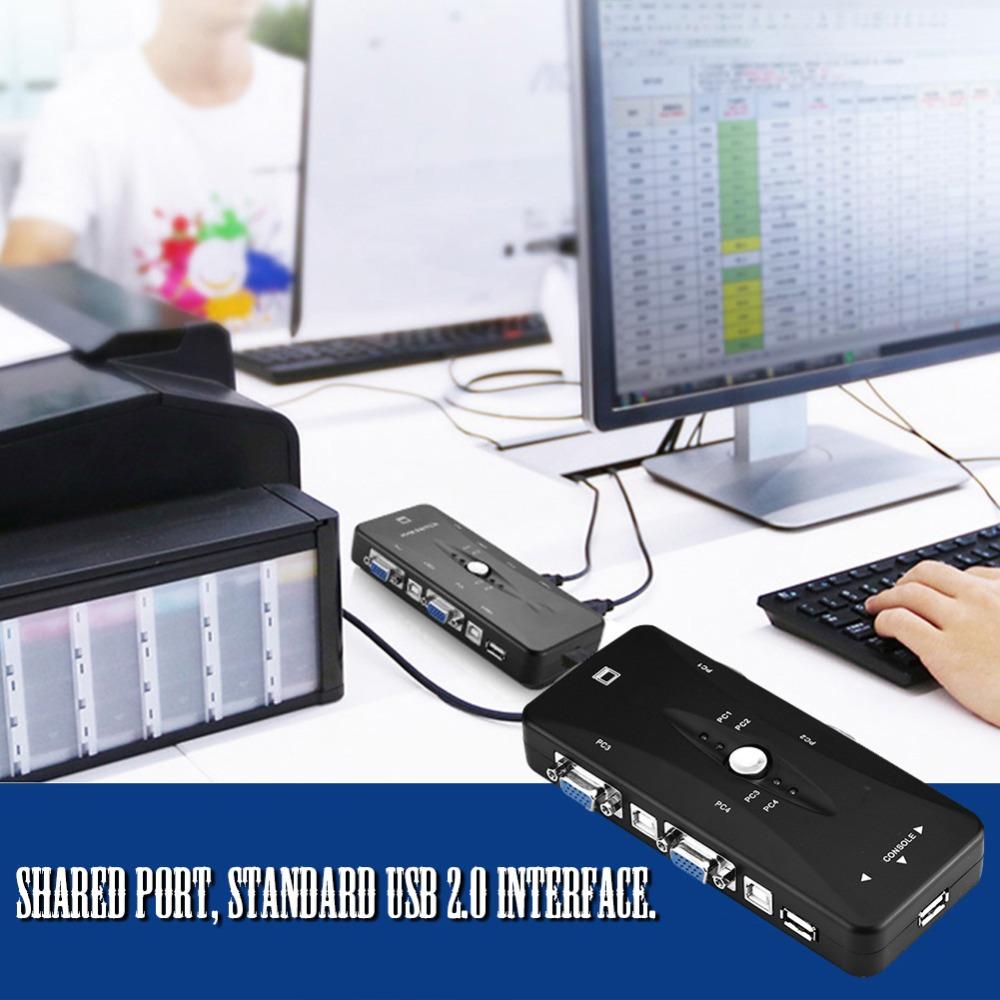 Durable 4 Ports USB 2.0 KVM Switch Plug and Play USB 2.0 VGA Manual Switch Box VGA Port Video Sharing Adapter PCs Sharing
