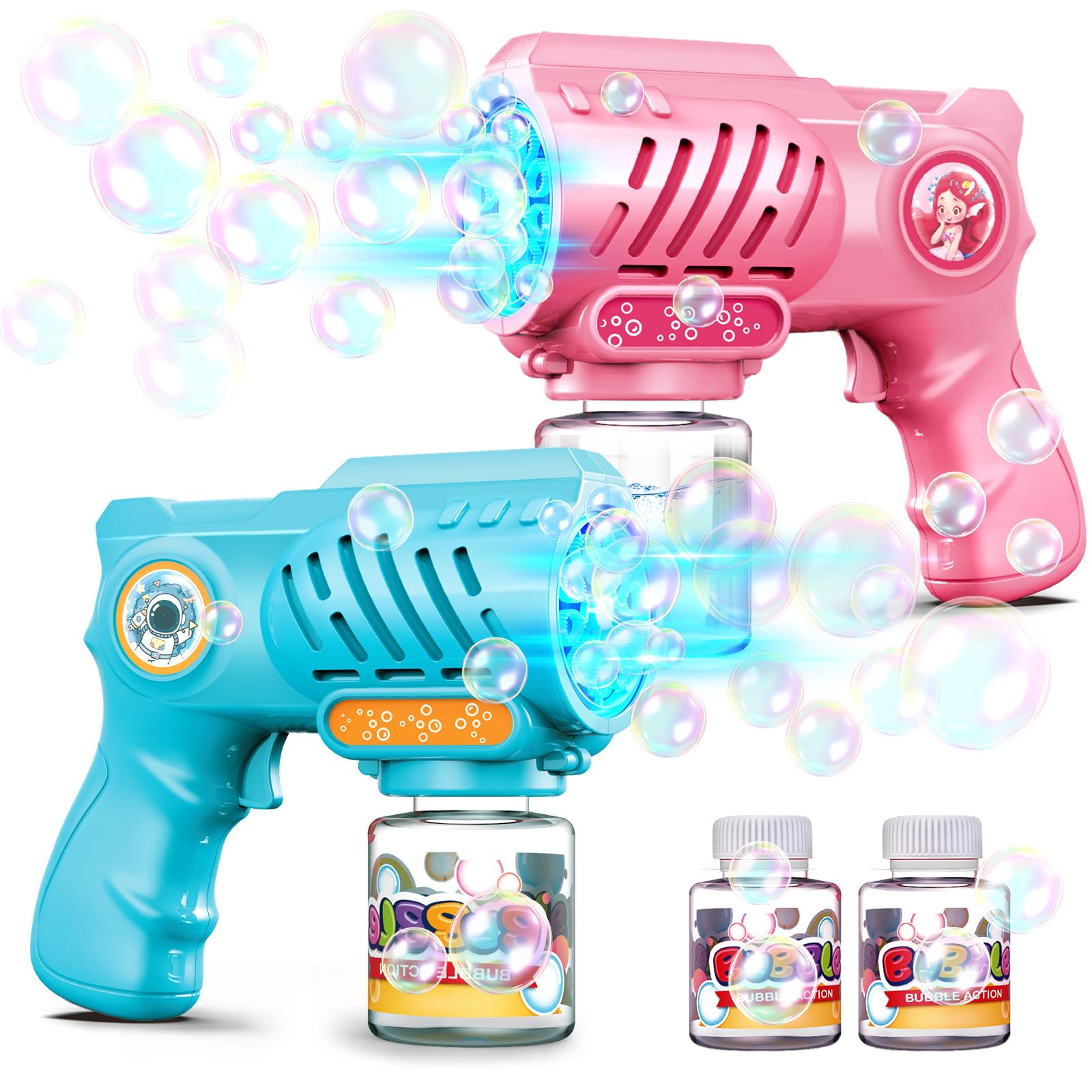 Electric Bubble Gun [Leak-proof, 2-pack] Kids Toy for Outdoor Play, Automatic Continuous Shooting, LED Light, Super-Large Bubble Output, Summer