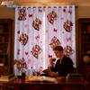 2pcs Valentine's Day Pink Romantic Highland Cow Print Punched Shade Curtain Multi Size Living Room Bedroom Insulation Decoration
