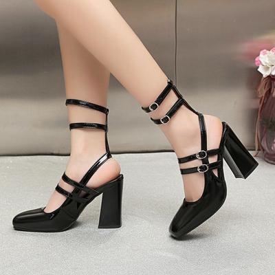 2024 Fashion Ladies Shoes Mary Janes Women's High Heels New Buckle Strap Office and Career Hot Sale Square Toe Toe Cap Sandals