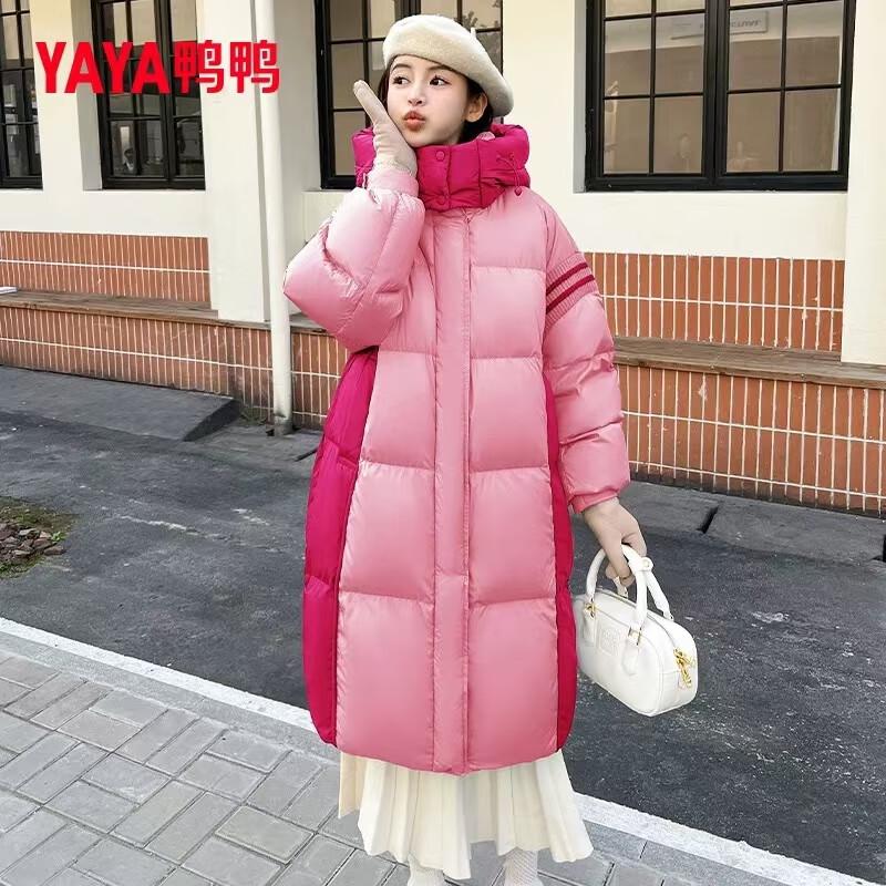 Yaya Women's Korean Style Color-Block Hooded Down Jacket