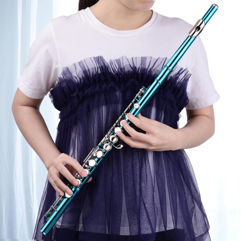 Closed Hole C Flute 16 Keys Cupronickel Nickel plated Wind Instrument with Carry Case Flute Stand Gloves Cleaning Cloth