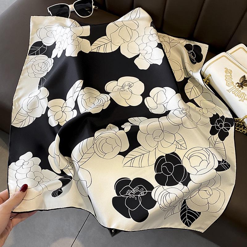 Hangzhou Floral Mulberry Silk Square Scarf - 70cm Silk Twill Women's Neck Accessory