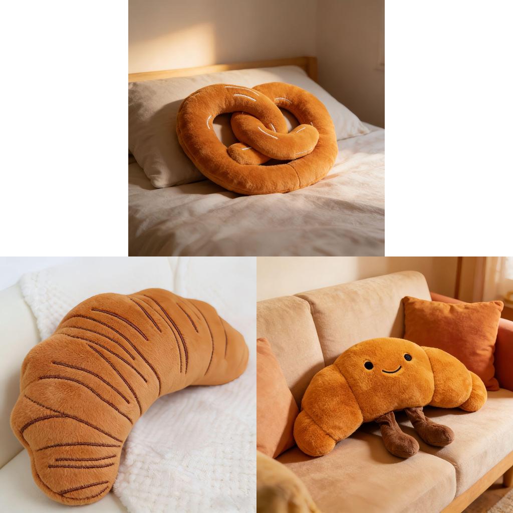 Cowhorn Bun Cartoon Cushion With Plush Outer For Living Room Decor