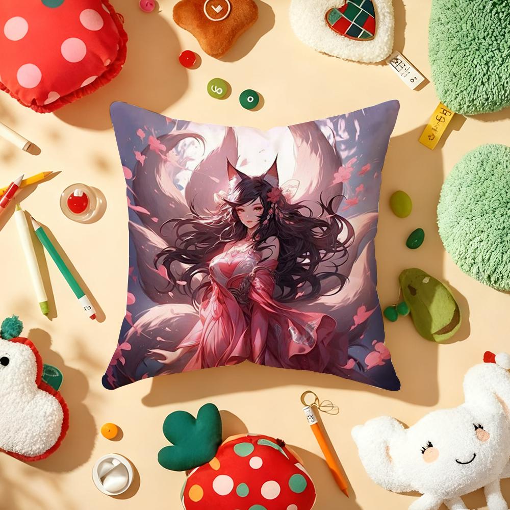 Nine-Tailed Fox Girl Cushion Cover Plush Fabric Soft Double-Sided Printed Sofa Warm Winter Home Gift Pillow Cover
