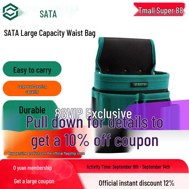 

SATA Waterproof Multifunctional Waist Tool Bag for Plumbers & Electricians 95211/4-Pocket Tool Waist Pouch (No Belt)