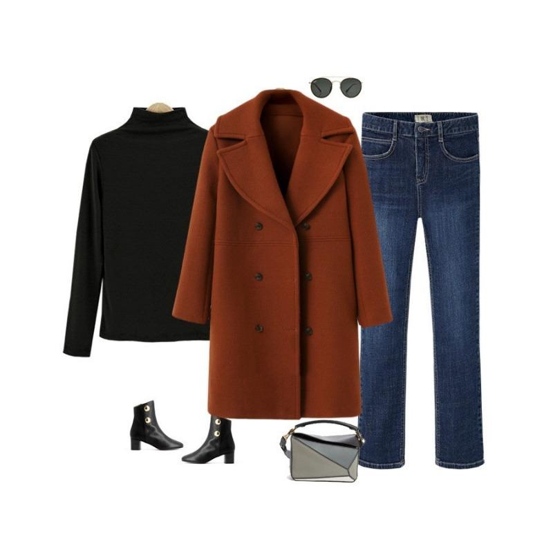 Women Plus Size Mid Length Woolen Long Sleeve Overcoat Casual Outerwear
