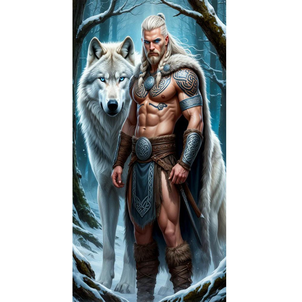 

Large Size Mosaic DIY Full Diamond Painting Kits Art Warrior and Wolf Embroidery Cross Stitch Rhinestones round 30x60cm дубильна кора