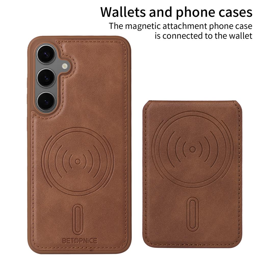 For Samsung Galaxy S24+ Magnetic Case BETOPNICE RFID Blocking Leather Phone Back Cover with Detachable Card Bag