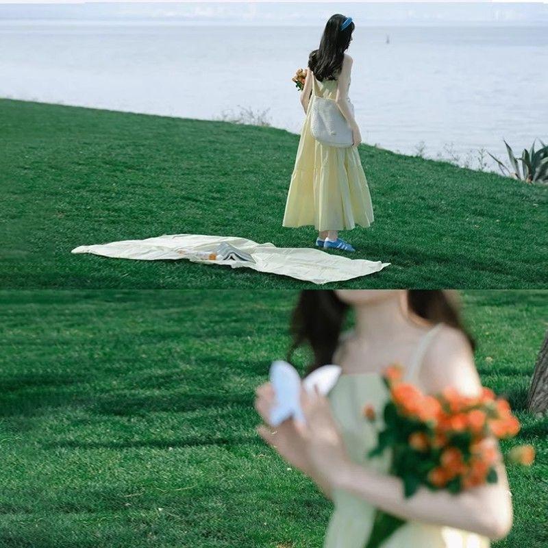 Women Pastel Yellow Tiered Spaghetti Strap Maxi Dress Casual Summer Sleeveless A‑Line Long Swing Dress