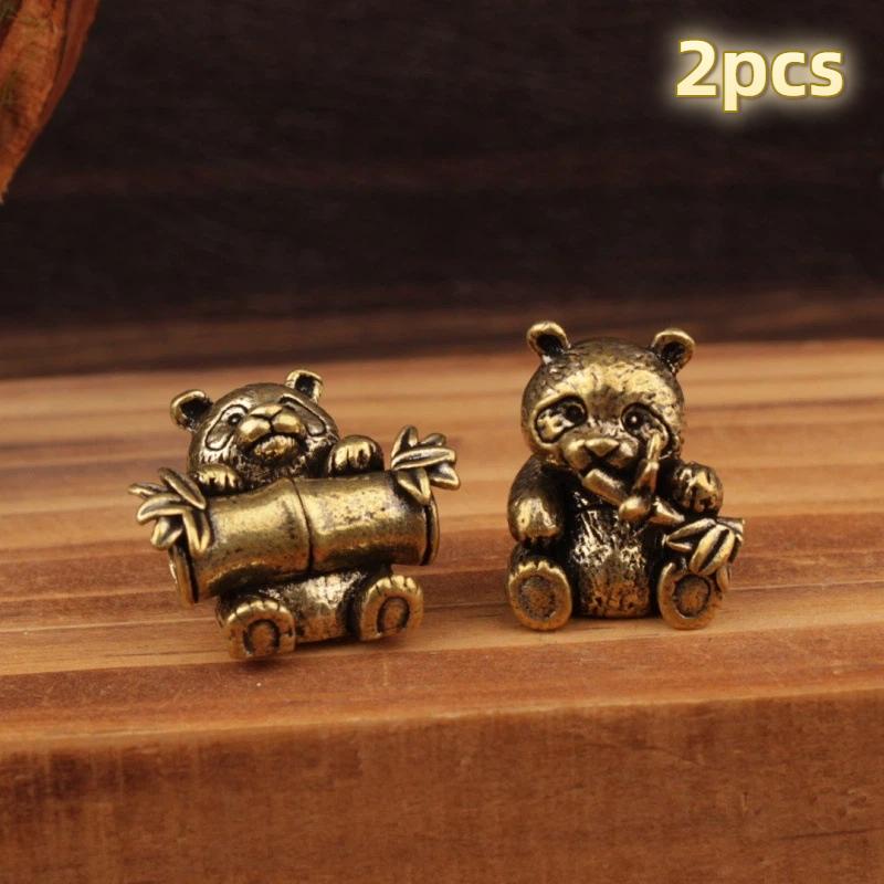 1/2Pcs Brass Panda Statue Tea Pet & Desktop Ornament Panda Figurine Collectible Gift Home Office Decor Copper Crafts