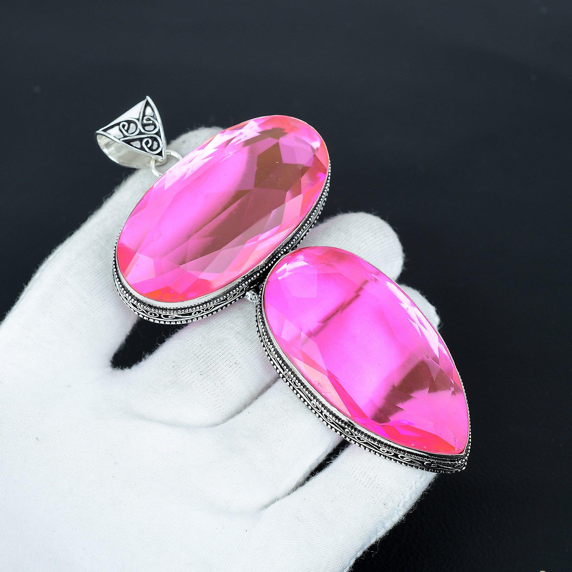 

Pink Tourmaline Giant Size Gemstone Handmade 925 Sterling Silver Jewelry Pendant, Big Size Pendant For Gifts , Double Tourmaline Gemstone Pendant 2.54 розовый