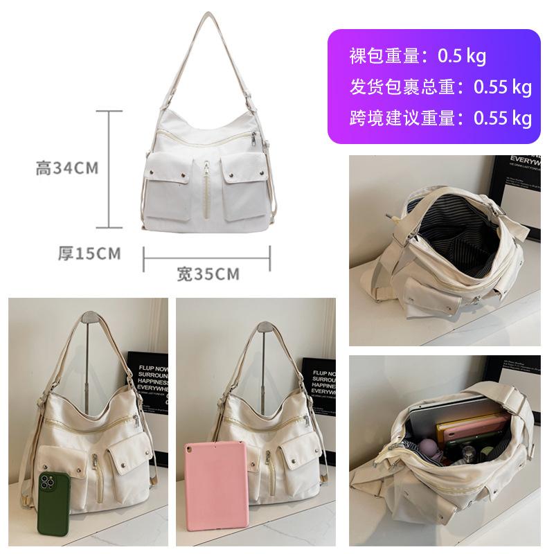 Women's Bag New Street Trend Solid Color Nylon Shoulder Bag Crossbody Multi-pocket Multi-purpose Women's Bag Large Capacity Bag