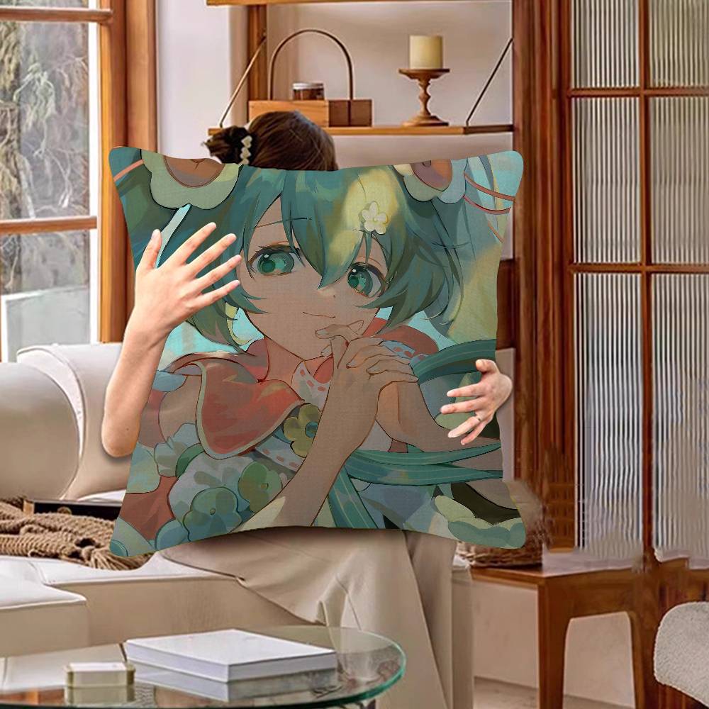 Japanese H-Hatsunes Girl Mikus Pillow Cover Sofa Cushion Cover Home Room Decoration Children Gift