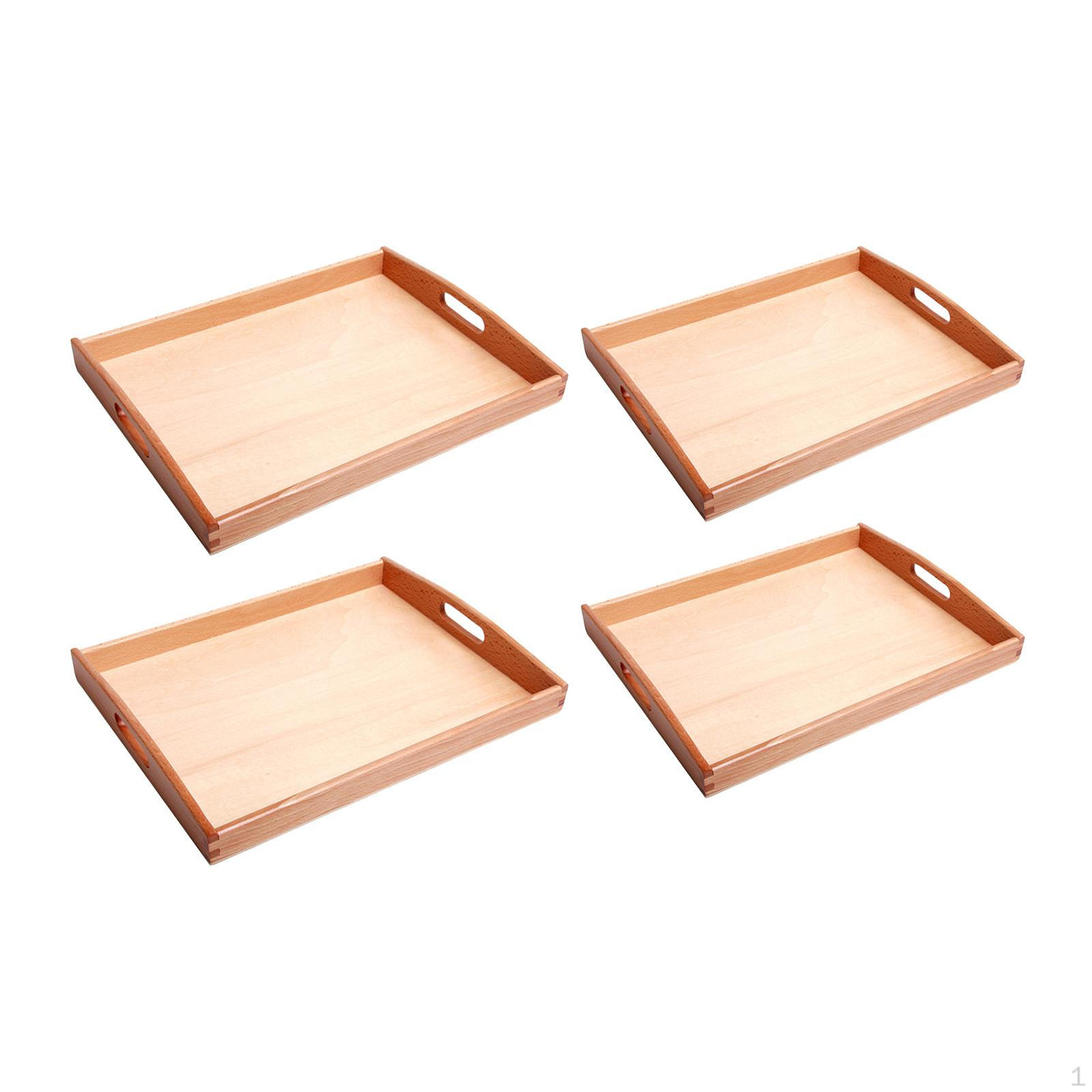 

4 Pieces of Wooden Trays with Handles for Montessori Art Decorative Table