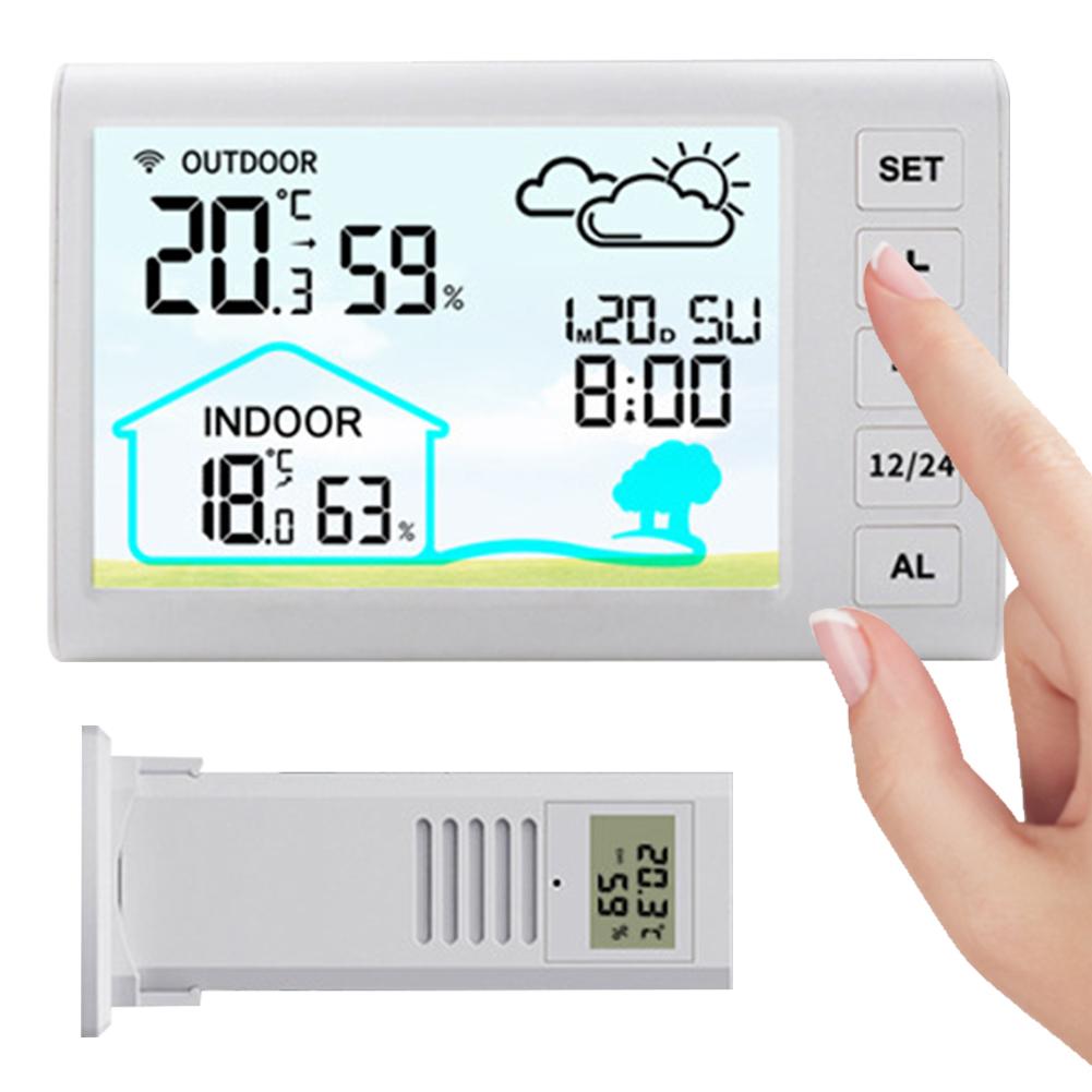 Wireless Weather Station Temperature and Humidity Monitor Alarm Clock Inside Outside Thermometer with Backlight for Home Office