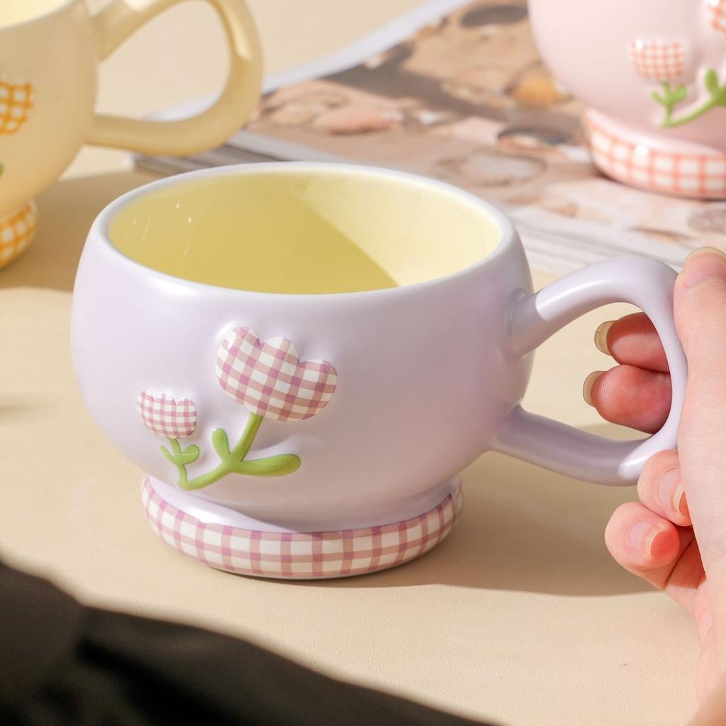 ins style pattern mug with spoon, home office high-value ceramic water cup, birthday gift, cup accompaniment