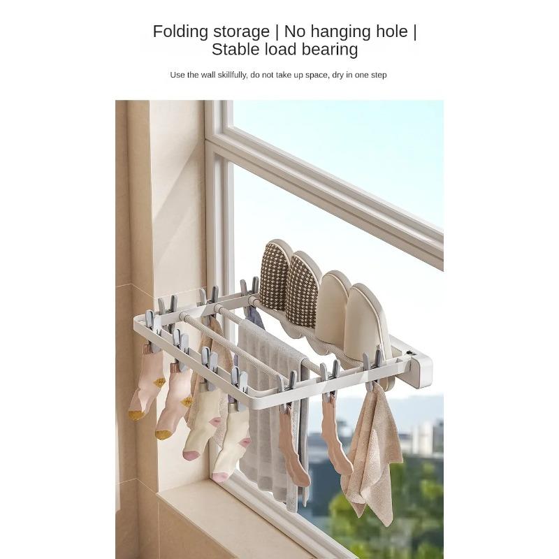 1PACK Folding Clothes Racks Wall Mounted Drying Clip Windproof Clip Clothing Rack Hanger Household Sock Drying Clothes Clotheslines