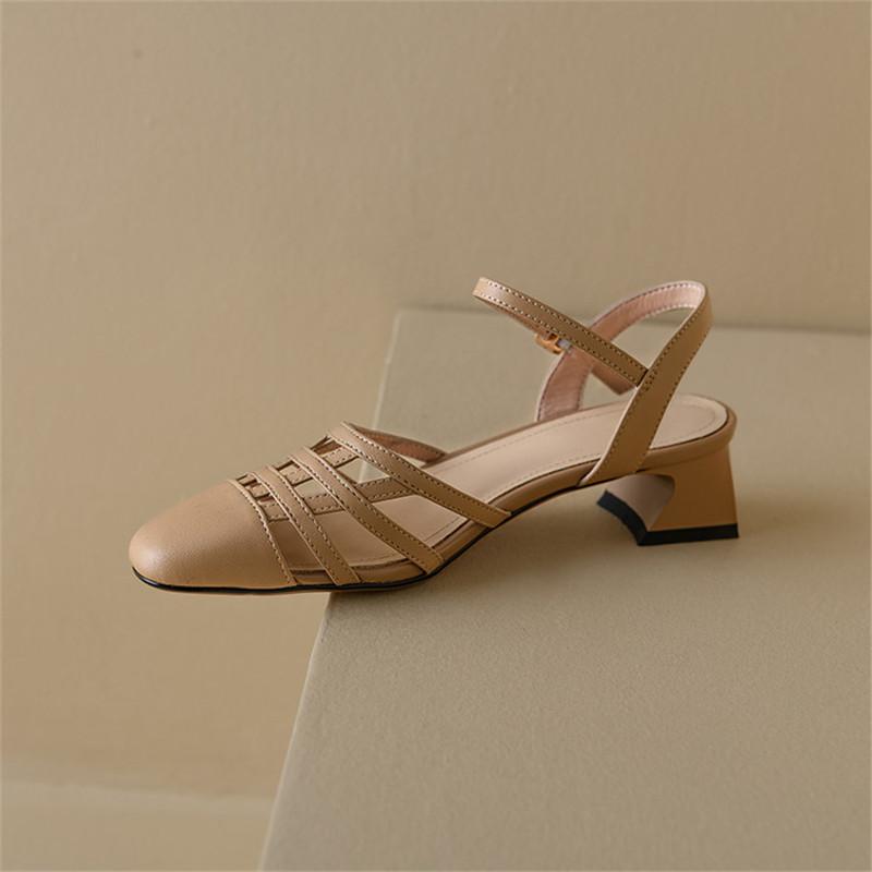 Divat Új Nyári Szandál Fedett Orrú Szandálok Nőknek Valódi Bőr Szandálok Divat Kívágott Kerek Orrú Vastag Sarkú Női Cipők