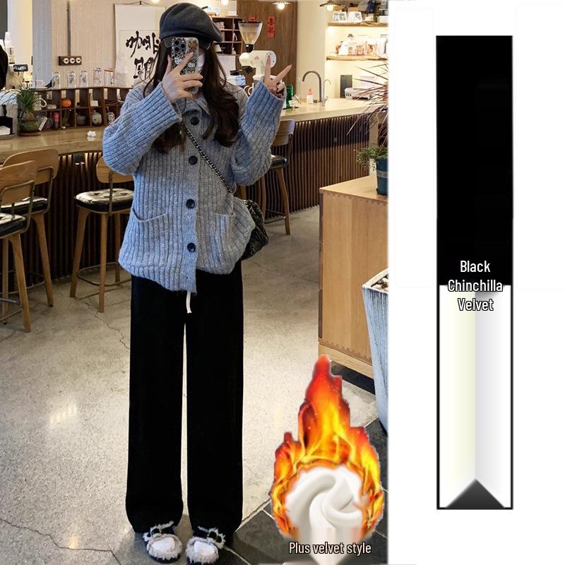 Women's Lambswool Wide-Leg Corduroy Pants, Winter 2025 New Style, Plus Velvet, Thickened, Warm, Casual Cotton Pants
