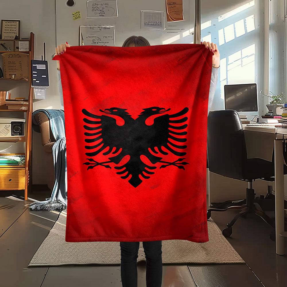 1PC Republic of Albania Patterned Flannel Blanket Suitable For All Seasons for Home Decor Warmth and Comfort Gifts Holiday Present