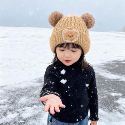 Yousheng 2 Stück/Set Kinder Mütze Handschuhe Set Bärenohrenform Ohrenschutz Einfarbig Gestrickte Mütze Elastisches Warmes Handschuhset Winter Kopfbedeckungsset
