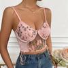 Sommer Floral Stickerei Crop Tops Frauen Spitze Mesh Schmetterling Gummiband Cami Top Damen Sexy Casual Backless Kurze Tank Top