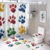 Bathroom Curtain And Rug Set, Colorful Paw Prints Pattern Printed On Bathroom Decor Sets With Shower Curtains And Rugs,