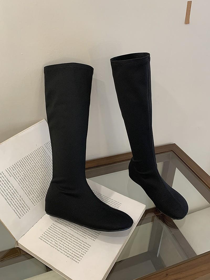 

Women s shoes retro niche design long boots flat elastic boots 2026 versatile slim women s boots 40