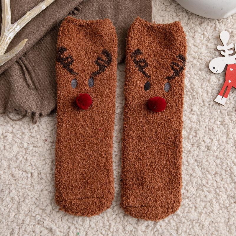 Weihnachtssocken Kinder Mittelhohe Socken Baumwolle Fleece Verdickte Schlafsocken Korallenfleece Warm Niedlich Fleece Kurze Socken