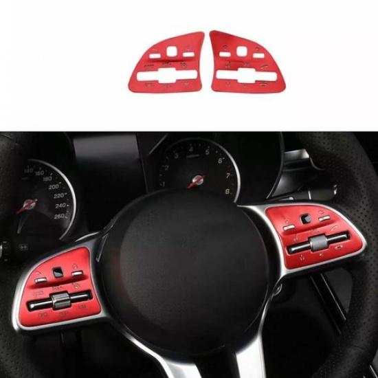 For Benz C-Class Red Aluminum -18-21 Cover Trim Steering Wheel Button Frame