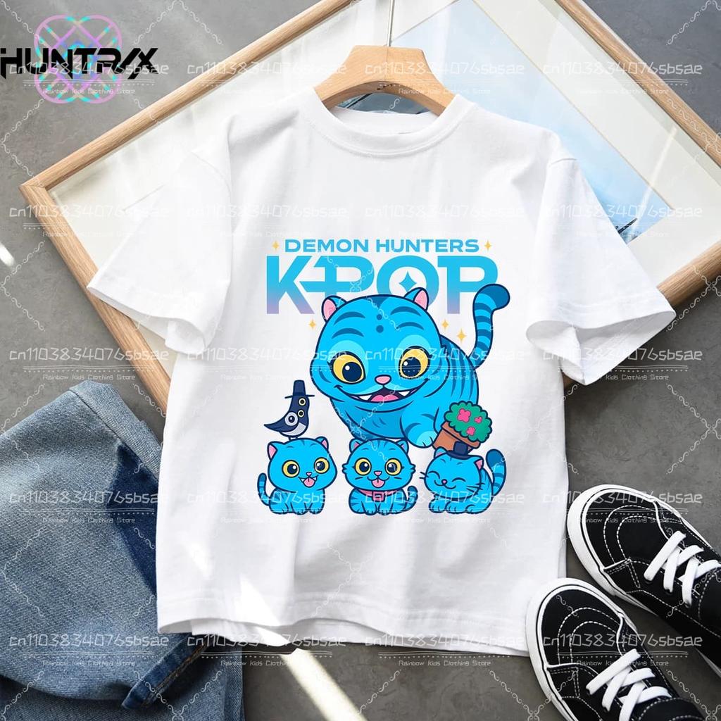 Sommarbarn T-shirt KPop Demon Hunters Rundhalsad Tecknad Flickor Pojkar T-shirt Vardaglig Tryck Mode Vardagliga Flickkläder