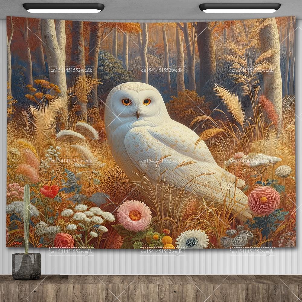 Lunar Sentinel Owl Tapestry Celestial Medieval Tapestrys Aesthetic Room Decor Witchy Occult Altar Cloth Tarot Background Cloths