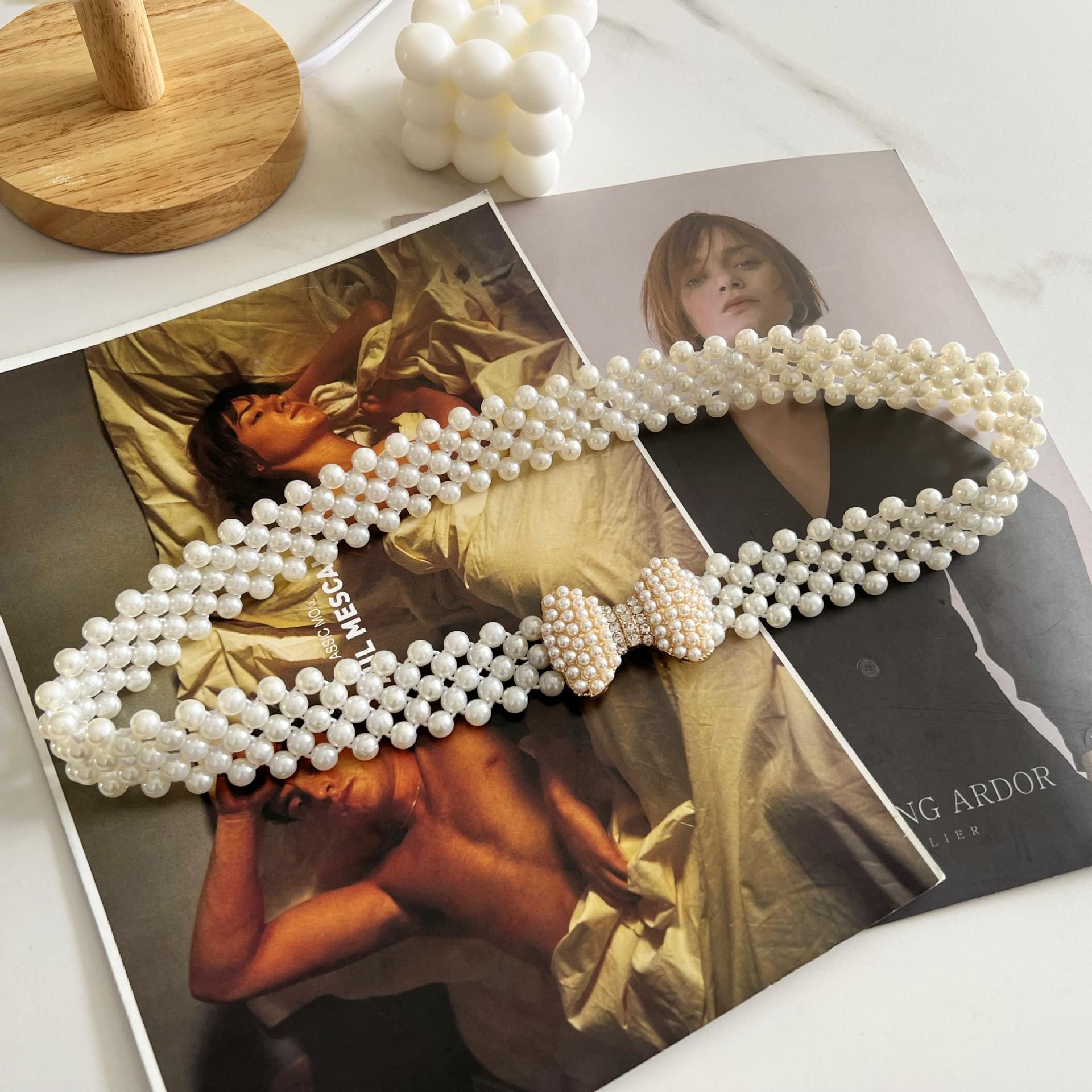 

Жемчужный пояс Женский декоративный пояс для платья Женская цепочка на талию Простой пояс из страз и бусин Эластичный эластичный пояс-корсет