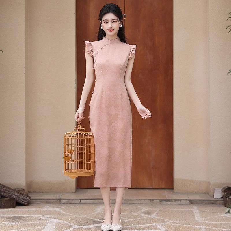 Pink Sleeveless National Style New Chinese Suzhou Long Cheongsam Improved Young 1011 New Women's High-end Summer