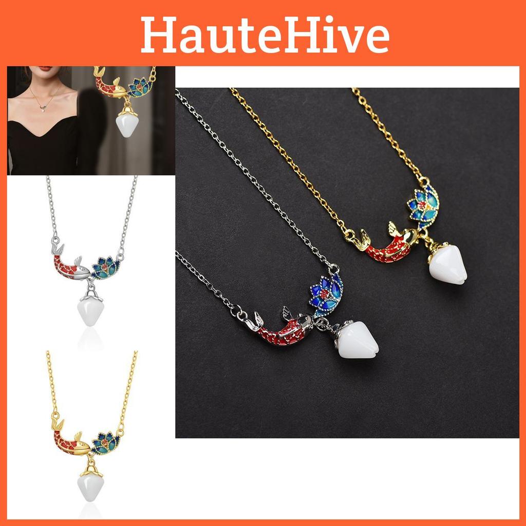 Exquisite Floral Design Koi Lotus Pendant Necklace For Women In Gold And Silver Colors