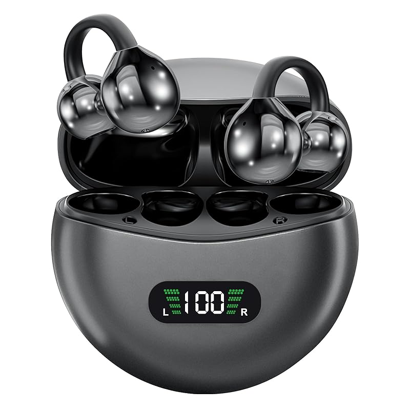 

TeamSky 2024 innovation bone conduction earphones Bluetooth 5.4 ear clip type open year LED remaining capacity display Hi-Fi sound quality ENC noise