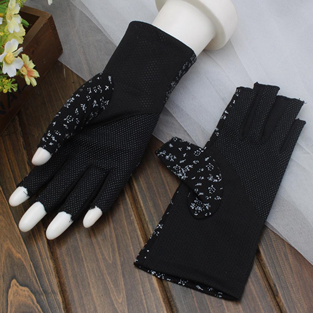 New Fashion Women's Cotton Dot Summer Fingerless Half Finger Anti-Skid Sun Protection Printing anti-UV Thin Short Driving Gloves