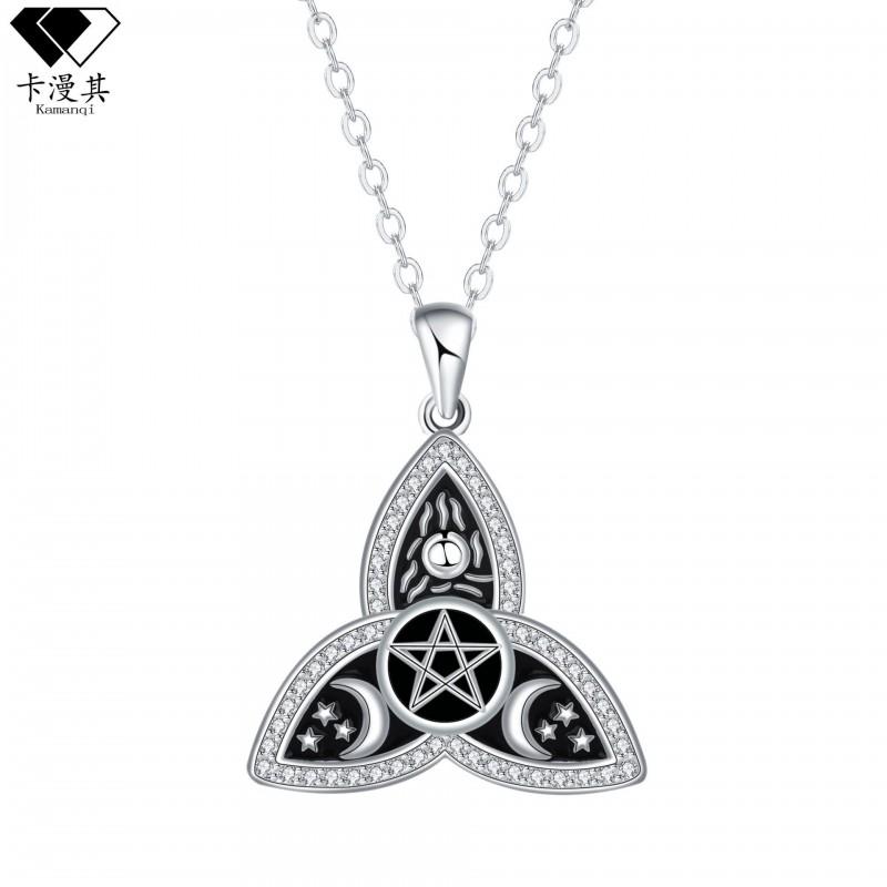 Geometric Star Moon Pendant Necklace Women Copper Cross Chain Lightweight Fashion Jewelry Daily Wear Black
