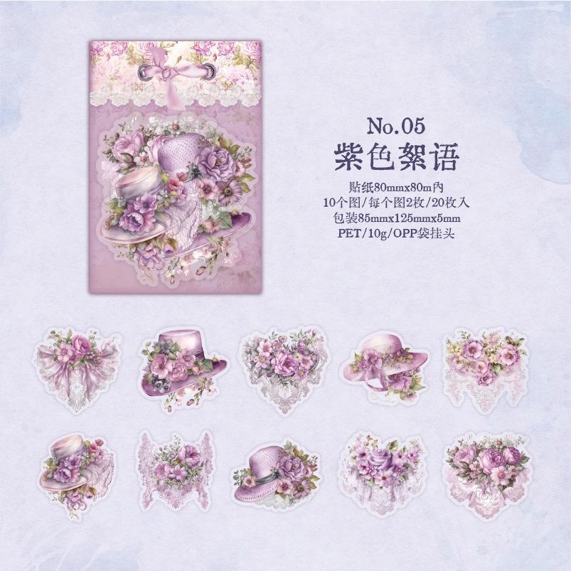 1pack/20Pcs Retro Literary Flower Sticker Set European Classical DIY Handmade Album Scrapbooking Decorative Paper Supplies