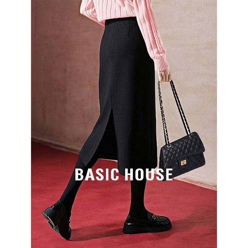 Basic House Women s Black Slit Wool Blend Midi Skirt XL