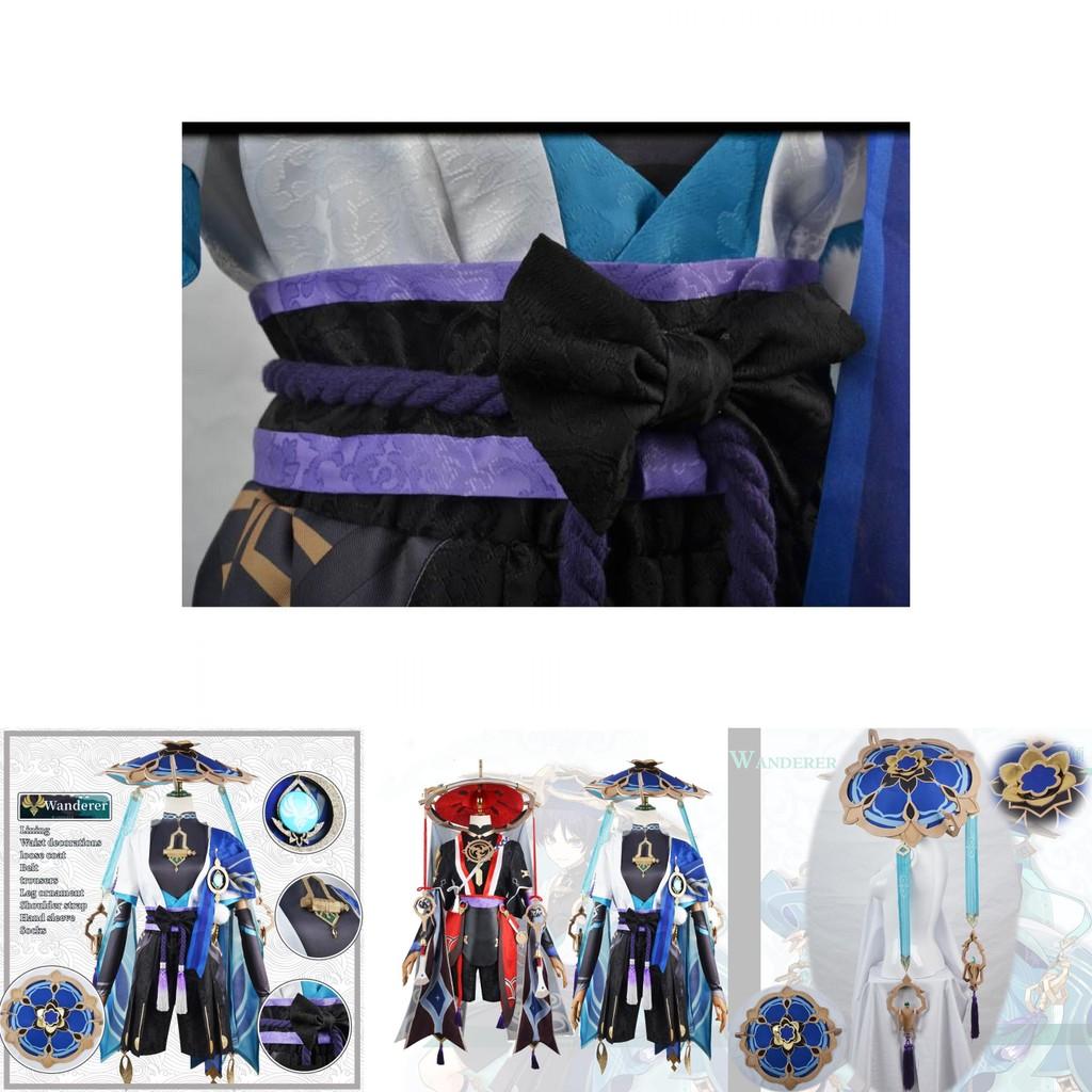 Wunderschöner Genshin Impact Kunikuzushi-Wanderer Barde Cosplay Bambushut Erwachsenenkostüm