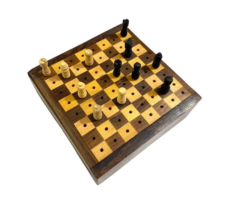 Mini joc de masă de șah rotund din lemn/Șah de călătorie de buzunar/Cel mai bun pentru cadou/Cadou de aniversare/Cadou de pensionare